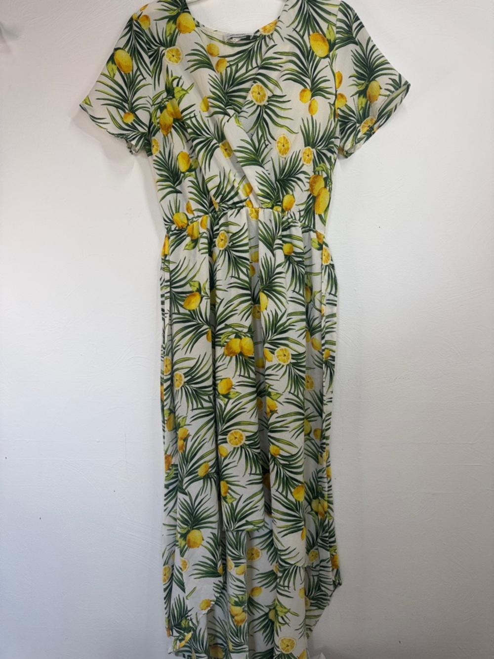 White Lemon Print High-Low Dress island vacation resort wear feminine